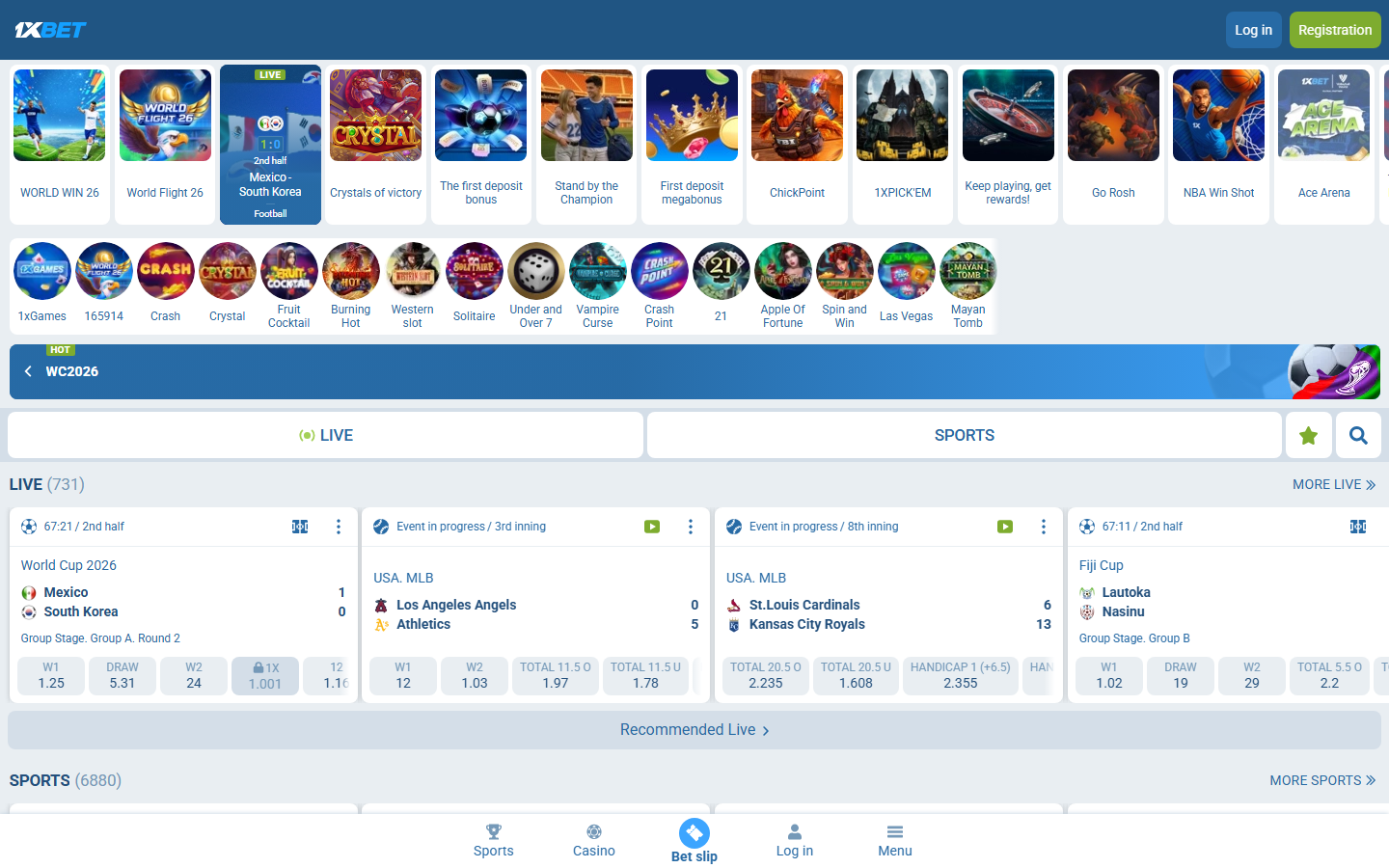 1xBet public page screenshot for Fruit Party checks